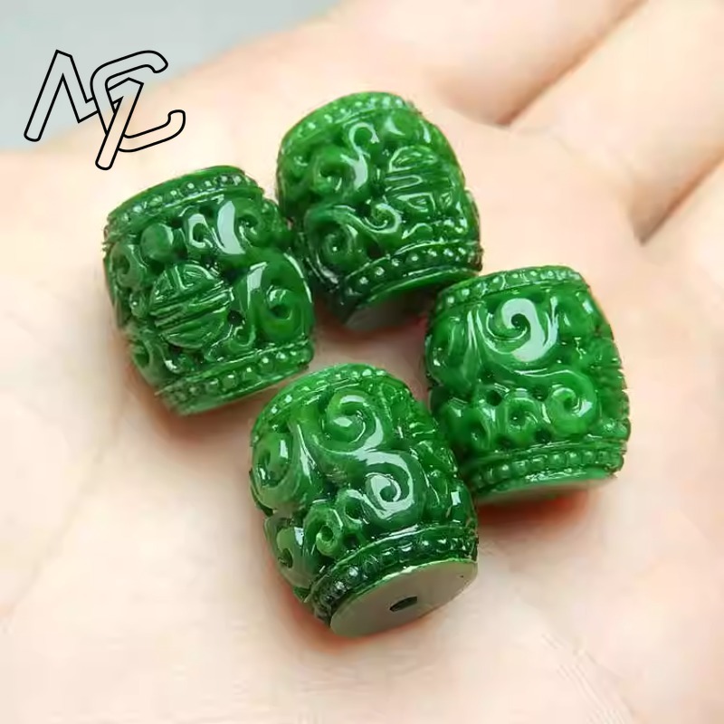 Men Accessories To Gift - 5pc Natural Green Jade Carving Beads