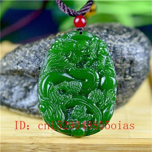 Men Accessories To Gift - Natural Green Chinese Jade Dragon Pendant
